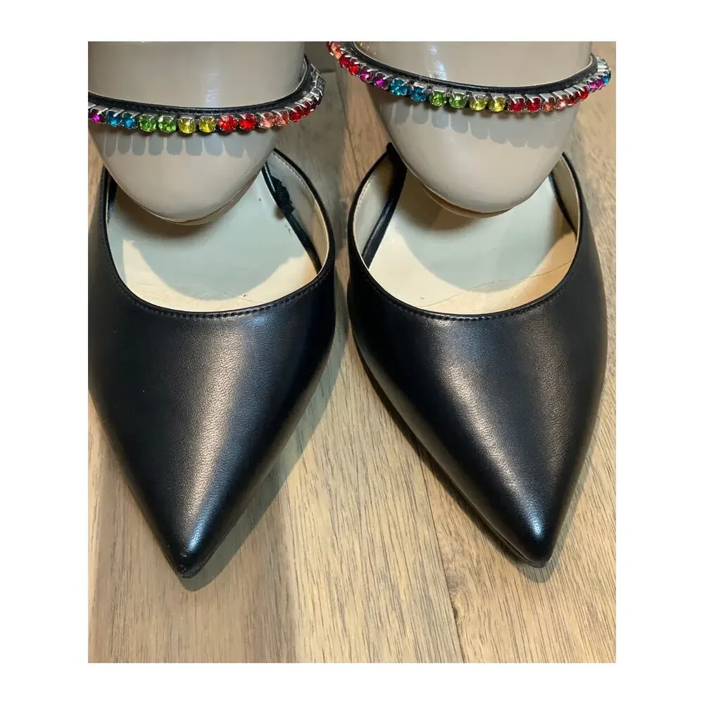 Nine West Womens Black Rhinestone Open‑Back Heels Size 10 New With Tag